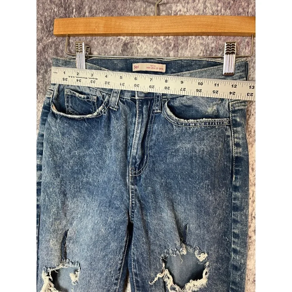 So High Rise Mom Jean Blue Denim Ultra Deconstructed Straight Tapered Jeans 0/24